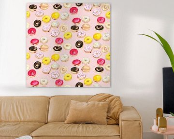 Aquarel donuts patroon in roze van Rosana Laiz Blursbyai