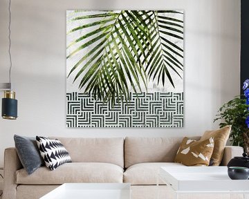 Feuilles de palmier sur un mur carrelé sur amini54