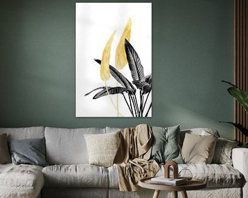 Paradiesvogel Pflanze Schwarz, Weiß und Gold 01 von amini54
