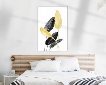 Paradiesvogel Pflanze Schwarz, Weiß und Gold 02 von amini54
