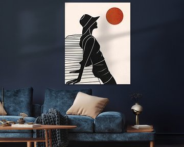 Silhouet van een vrouw in een zon van Kintsugi99