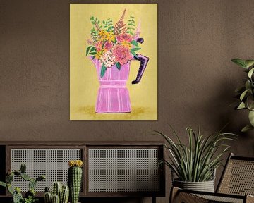 Espressomaker met bloemen van Raissa Oltmanns