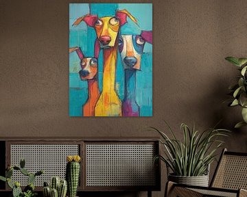 Honden schilderij | Colorful Pups Together van ARTEO Schilderijen