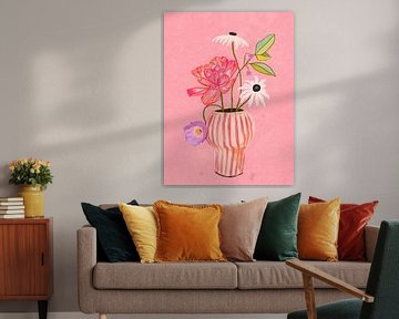 Bloemen in gestreepte vaas van Raissa Oltmanns