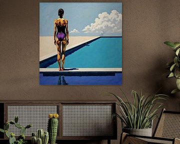 Composition with a girl on a swimming pool