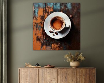Kunstwerk van koffiemoment in rustige sfeer – stijlvolle koffieprint aan de muur van Mel Digital Art