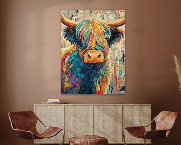 Koe Met Kleuren | Kleurrijke Koe van Abstract Schilderij