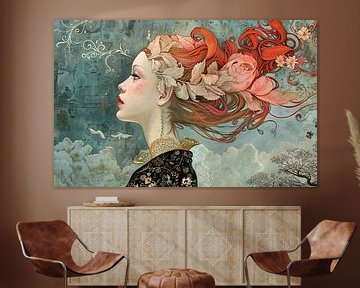 The Ethereal Bloom Silhouette van Abstract Schilderij