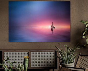 Zeilen over het meer naar de zonsondergang van Bess Hamiti
