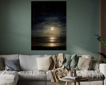 Full Moon Over Ocean by Ruth Day