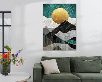 Goldene Sonne über Bergen - Geometrisch von Niklas Maximilian