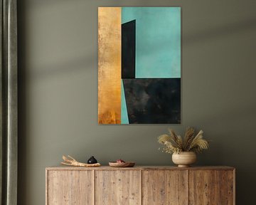 Geometrische Landschaft in Türkis und Gold
