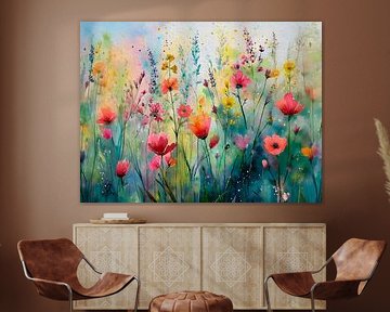 Peinture estivale et élégante d'un champ de fleurs sur Studio Pieternel