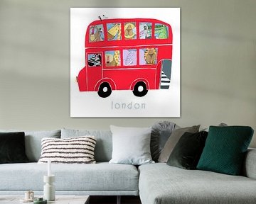 Rode Londense bus met jungledieren door Carla Daly van Carla Daly