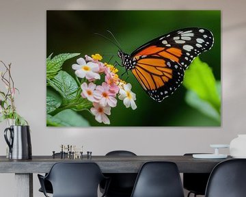 orange butterfly on flower by Monique Leenaerts