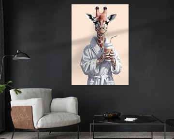 Giraffe in the morning with coffee-to-go