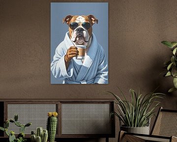 Boxer in de ochtend met koffie-to-go van Renaissance Soul Art