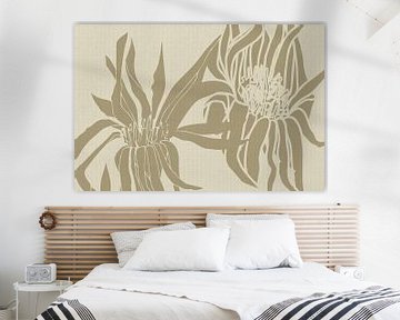 Minimalist botanical art in olive green and white by Abstract Minimalist Art