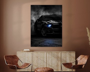 Dark Ford Mustang with Striking Blue Accents