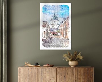 Uitzicht op de basiliek in Oudenbosch (aquarel) van Art by Jeronimo