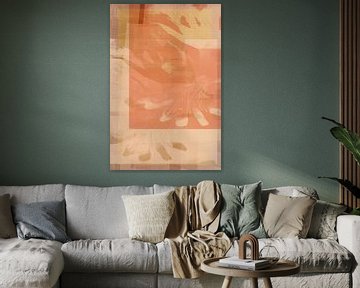 Pastelkleurige blokken met monotype structuur in koraal van Abstract Minimalist Art