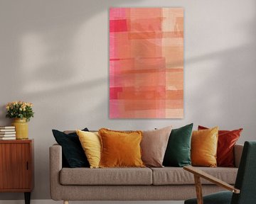 Japandi abstracte vormen in pastel perzik, koraal en neonroze van Abstract Minimalist Art