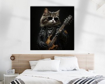 Kat rockster met gitaar portret van TheXclusive Art