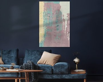Scandinavische kleurrijke abstracte kunst in lila, groenblauw en geel van Abstract Minimalist Art