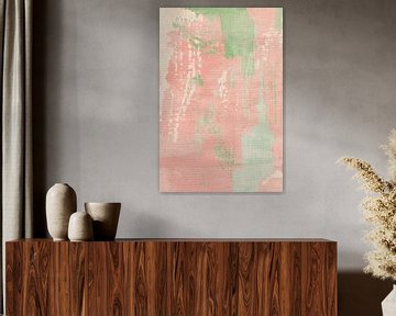 Scandinavische kleurrijke abstracte kunst in roze, groen, wit van Abstract Minimalist Art