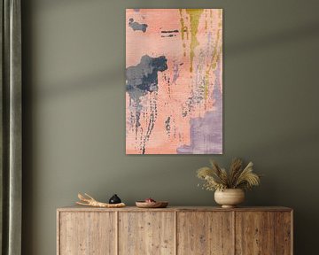 Scandinavische kleurrijke abstracte kunst in koraal, oker, lila van Abstract Minimalist Art