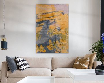 Scandinavische kleurrijke abstracte kunst in oker, lila en donkerblauw van Abstract Minimalist Art