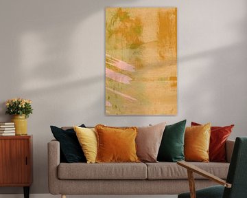 Scandinavische kleurrijke abstracte kunst in oker, groen, roze van Abstract Minimalist Art