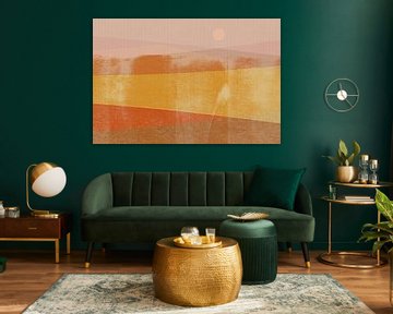 Abstract Minimalist Landscape in yellow, terracotta, orange, pink by Abstract Minimalist Art
