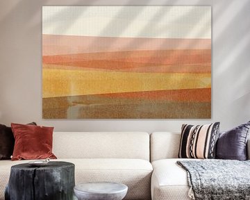 Abstract Minimalist Landscape in pink, yellow, burnt orange by Abstract Minimalist Art