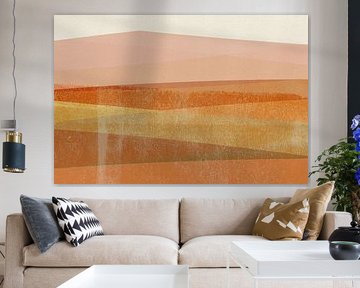 Abstract Minimalist Landscape in pink, mustard, orange, terracotta by Abstract Minimalist Art