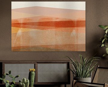 Abstract minimalistisch landschap in koraal, gebrand oranje, bruin van Abstract Minimalist Art