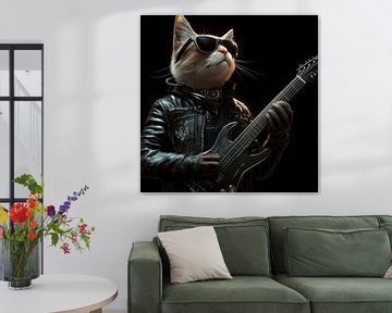 Oranje kat rockster met gitaar portret van TheXclusive Art