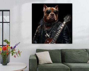 Pitbull rockster met gitaar portret van TheXclusive Art