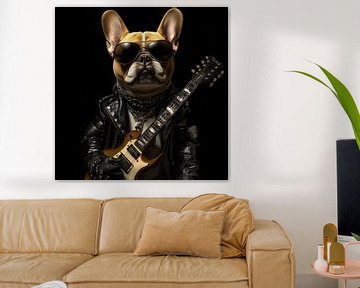 Franse buldog rockster met gitaar portret van TheXclusive Art