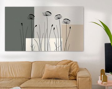 Abstrait Japandi | Fleurs dans l'herbe