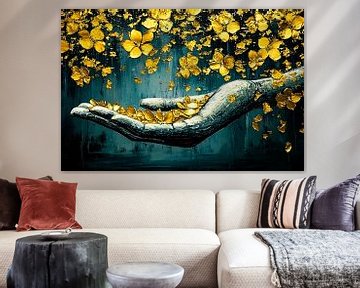 Gouden bloemen in hand van Art & Soul Creations