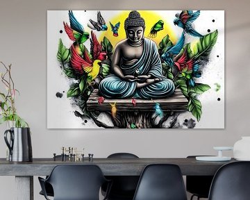 Kleurrijke Boeddha en vogels van Art & Soul Creations