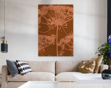 Retro bloemen in terracotta en koraalroze van Dina Dankers
