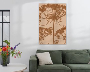 Retro botanical illustration with flowers in peach and terracotta by Dina Dankers