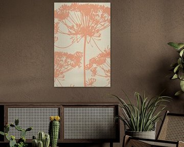 Flowers in retro style in peach on white by Dina Dankers