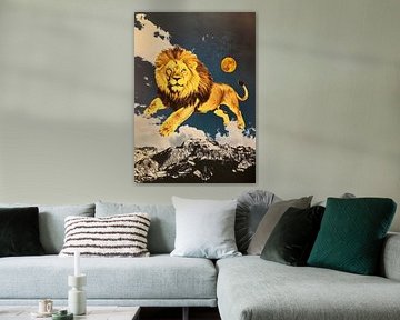 Springende leeuw in vintage collagestijl van Niklas Maximilian