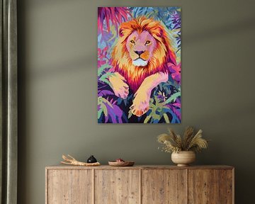 Pop-art leeuw in de jungle van Niklas Maximilian