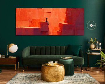 Meisje en Oranje | Zittend Meisje in Abstracte Achtergrond van ARTEO Schilderijen