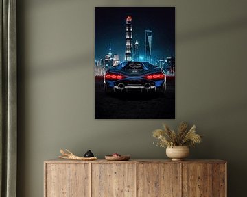 Lamborghini dans un paysage urbain cyberpunk sur John Dan