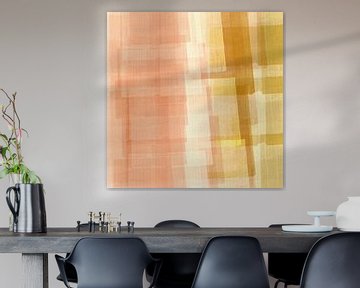 Abstract schilderij in okergeel, roze en wit van Dina Dankers